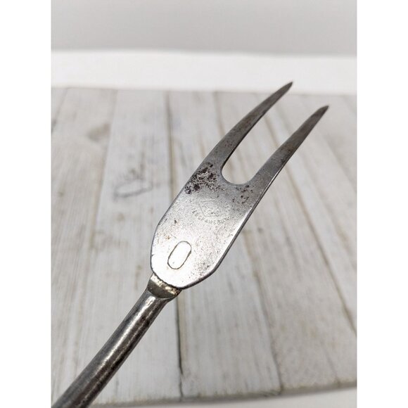 Vintage A&J Solid Meat Utility Fork Wood Handle 12 3/4" - Picture 7 of 8